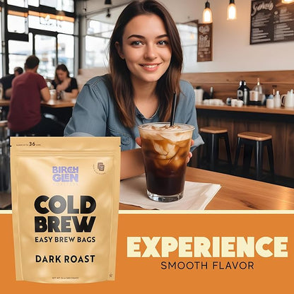 Birch Glen Roasters Cold Brew Coffee Bags - 12 Pack of Coarse Ground Coffee Filter Pitcher Packs for Easy Brewing - 100% Arabica - Yields 6 Pitchers - Dark Roast