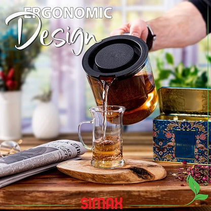Simax Glassware 1 Quart Teapot with Metal Mesh Infuser | Plastic Lid, Microwave and Stovetop Safe, Heat, Cold, and Thermal Shock Resistant Borosilicate Glass, Makes a Stunning Presentation