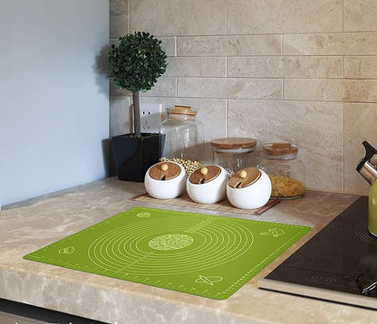Silicone Baking Mat for Pastry Rolling Dough with Measurements, 19.7" x 15.7" BPA Free Non stick and Non Slip Green Table Sheet Baking Supplies for Bake Pizza Cake