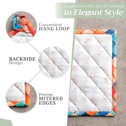 Maison d' Hermine Pot Holders Set 100% Cotton Heat Resistant Potholders 8" x 8" Hot Pads with Loop BBQ, Cooking, Baking, Grilling, Kitchen, Handling Hot Pans (Pack of 2, Faisan D'Automne)