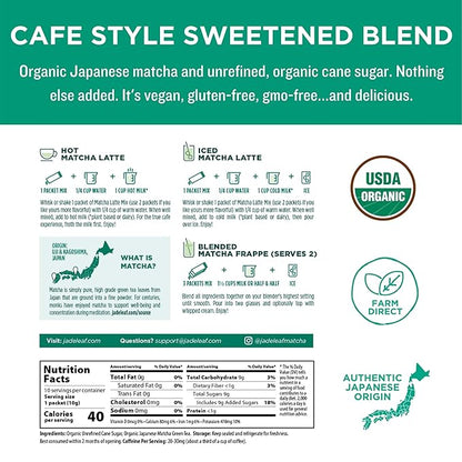 Jade Leaf Matcha Organic Premium Ceremonial Grade Matcha Green Tea Powder - Japanese - Culinary, Ingredient, Ceremonial Barista Teahouse, Latte, Collagen, 0.35 Ounce (Pack of 100), Matcha Latte