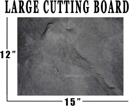 Rogue River Tactical Dark Gray Stone Textured Marble Art Kitchen Glass Cutting Board Modern Decorative Gift Abstract Wavy Contrast Design