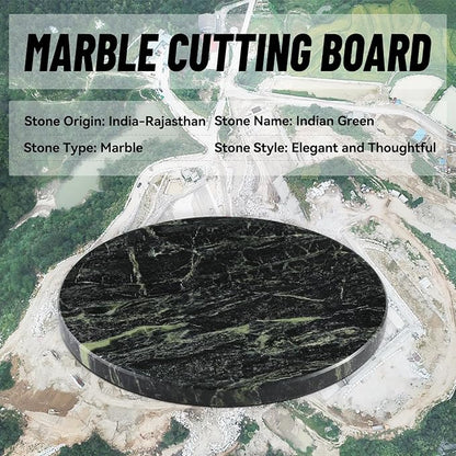 Koville Indian Natural Marble Cutting Board for Kitchen, 11inch Round Hand Crafted Marble Slab for Cheese, Charcuterie, Pastry Board - Wedding Gift, House Warming Gift(Indian Green)