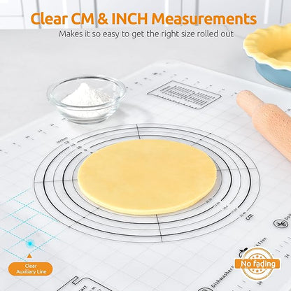 U-Taste 28"x20" Large Pastry Mat: Food-Grade Liquid Silicone Dough Rolling Baking Sheet, Non-Stick Non-Slip for Kneading, Making Pizza, Fondant with Clear Measurement and Raised Edges (Transparent)