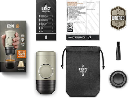 WACACO Minipresso NS2, Portable Espresso Maker Compatible with NS Original Capsules and Compatibles, Manually Operated, 18 Bar Small Handheld Coffee Machine for Travel, Camping