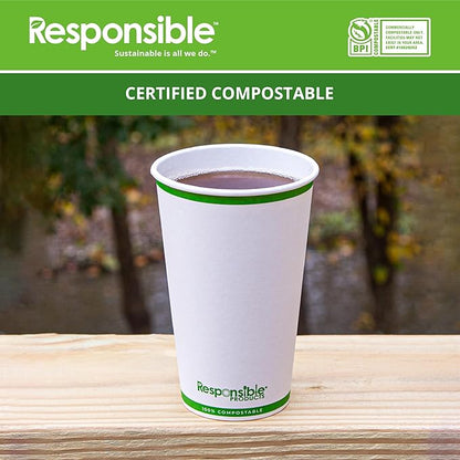 Certified Compostable 16 oz Paper Cups, Cold ＆ Hot Coffee Cups, Disposable Paper Cups, Extra Strength Disposable Cups, Made without PFAS (50 count)