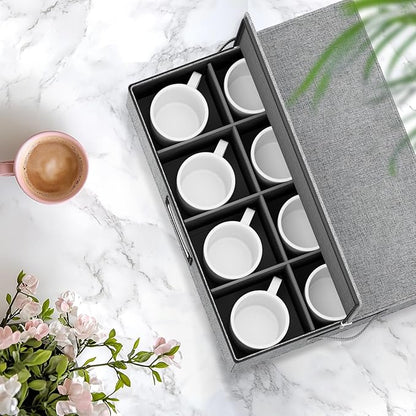 homyfort Coffee Mug Storage Box with Dividers, Durable China Storage Containers for Coffee Mugs, Tea Cups Storage Organizer with Lid, Handles, Label Window, Holds 24 Mugs, Hard Shell and Stackable
