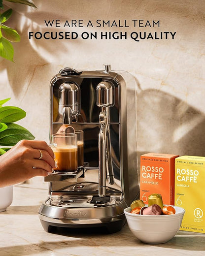 ROSSO CAFFÈ 120 Espresso Coffee Pods for Nespresso Original Machines - Value Pack of Premium Flavored Capsules, 3 Rich and Balanced Desert Coffees (Vanilla, Crème Brulee, Caramel)