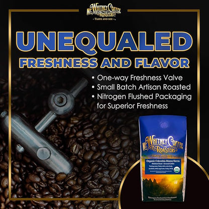 Mt. Whitney Colombia Monte Sierra Organic, Single Origin, Medium Dark Roast, Smooth Full Flavored, Low Acid Coffee (Ground, 2 Lb)