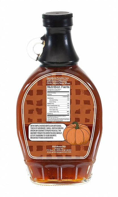 Green Jay Gourmet Pumpkin Spice Syrup - Premium Breakfast Syrup with Pumpkin, Spices & Lemon Juice - All-Natural, Non-GMO Pancake Syrup, Waffle Syrup & Dessert Syrup - 2 x 8 Ounces