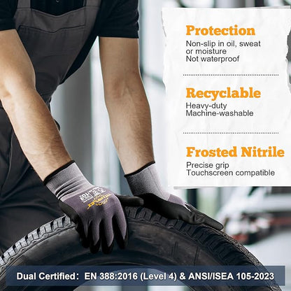 TitanFlex Work Gloves Microfoam Nitrile Coated Men Women, Safety Warehouse Gloves with Grip, Touchscreen, Seamless Knit Nylon