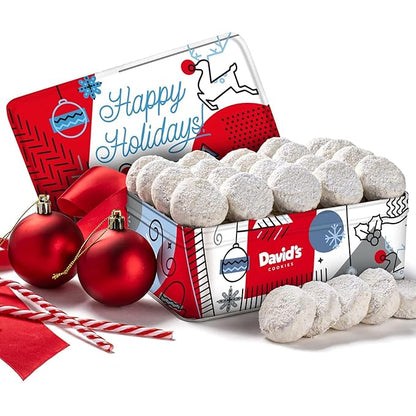 David’s Cookies Winter Wonderland Butter Pecan Meltaway Cookies Tin - Delicious Butter Cookies with Crunchy Pecans - Soft & Melt In Your Mouth Flavorful Cookies, Gourmet Holiday Food Gift Basket 16oz