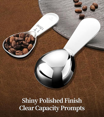 Coffee Scoop for Ground Coffee Set, 1 Tablespoon & 2 Tablespoon Measuring Scoop, Short Handle Heavy-Duty 304 Stainless Steel, Fits Canisters for Coffee bean, Espresso & Protein Powder