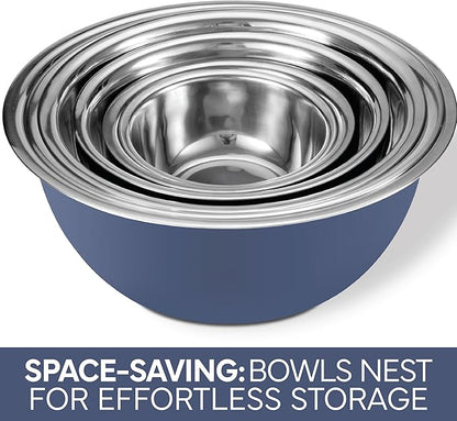 COOK WITH COLOR Stainless Steel Mixing Bowls Set - Nesting Bowls, 6 Pieces, Blue