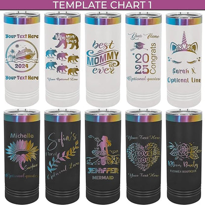 Personalized Skinny Tumbler with Lid and Straw by iProductsUS, 22oz Rainbow Stainless Steel Engraved Custom Cup with Name Text, Customized Mothers Day Gifts for Mom, Her, Christmas, Birthday (Prism)