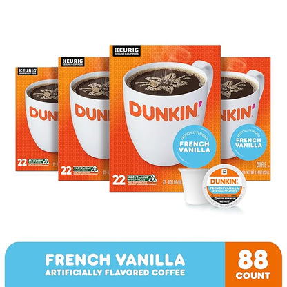 Dunkin' French Vanilla Flavored Coffee, 88 Keurig K-Cup Pods