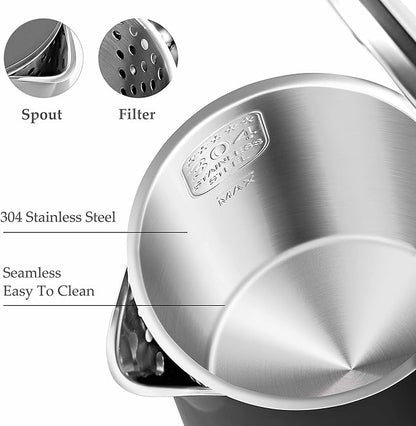Dezin Electric Kettle, 0.8L Portable Travel Kettle with Double Wall Construction, 304 Stainless Steel Electric Tea Kettle for Business Trip, Small Electric Kettle with Auto Shut-Off (Without Cup)