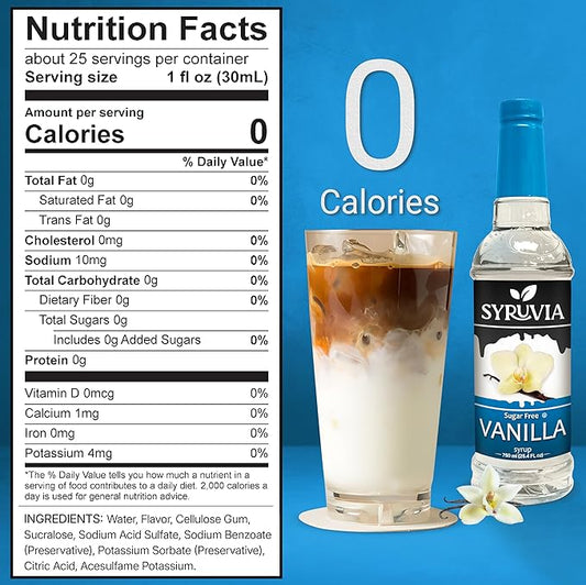 Syruvia Sugar Free Coffee Syrup, Vanilla Flavored Syrup for Drinks, Lattes, and Desserts – 25.4 fl oz