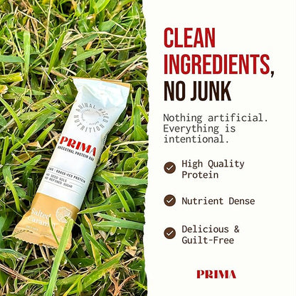 PRIMA ANCESTRAL PROTEIN BAR Grass Fed Protein Bars, 7 Pack – Animal-Based Protein Bar with Beef Tallow, Raw Honey, Seed Oil Free, Low Carb, Gluten-Free – Healthy, Energy Snacks for Clean Lifestyle (7 Pack, Salted Caramel)