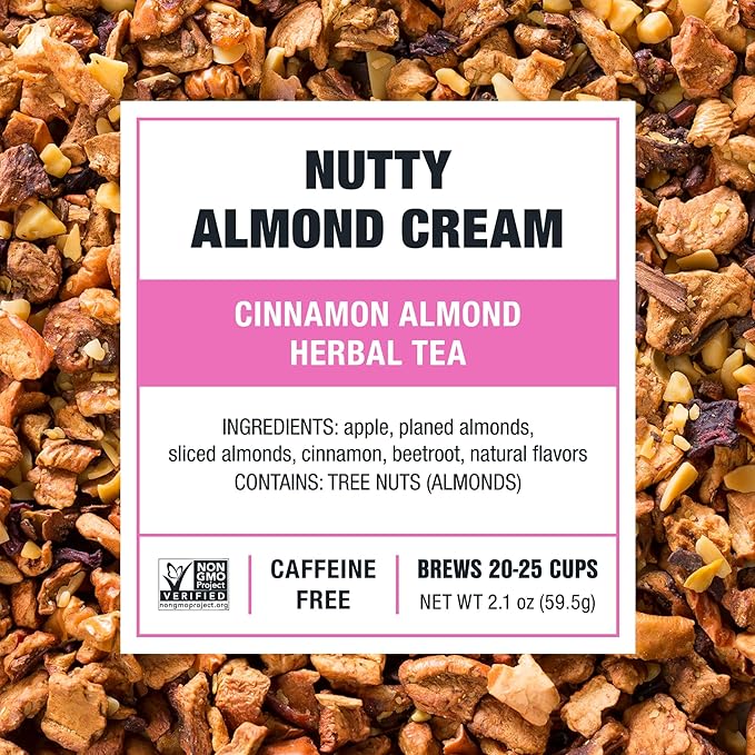 Tiesta Tea - Nutty Almond Cream, Loose Leaf, Cinnamon Almond Herbal Tea, Premium Non-Caffeinated Blend, Make Hot or Iced & Brews Up to 25 Cups, 12.6oz Resealable Pouch, Pack of 6