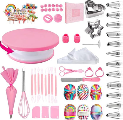 Cake Decorating Supplies Kit Tools 255pcs, Cake Decorating Set with Cake Turntable, 12 Numbered Icing Piping Tips, Cookie Cutters, Icing Smoother & Other Accessories for Cake Decoration (255 PCS)