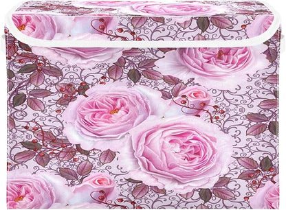 susiyo Beautiful Delicate Pink Roses fabric storage baskets with lids,Collapsible Storage Boxes,Foldable storage boxes with handles for Home,Office,Closet Organization