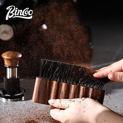 Bincoo Coffee Brush with Cleaning Cloth - Wooden Handle Cleaning Brush for Grinders, Espresso Machines & Countertops, Reusable Barista Tool with Hanging Hook for Coffee Grounds Removal