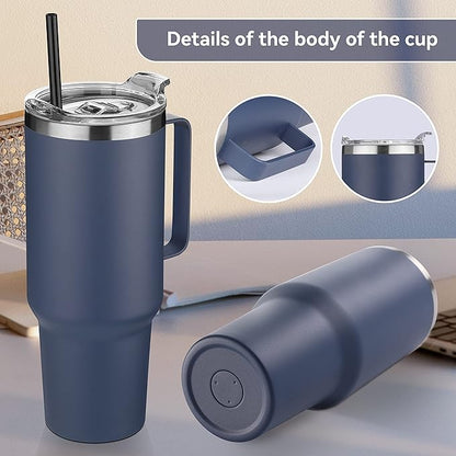 HASLE OUTFITTERS 40 oz Stainless Steel Tumbler with Handle, Vacuum Insulated Tumblers Bulk, Reusable Double Wall Travel Coffee Mug, Durable Powder Coated Water Bottles(Navy, 8)