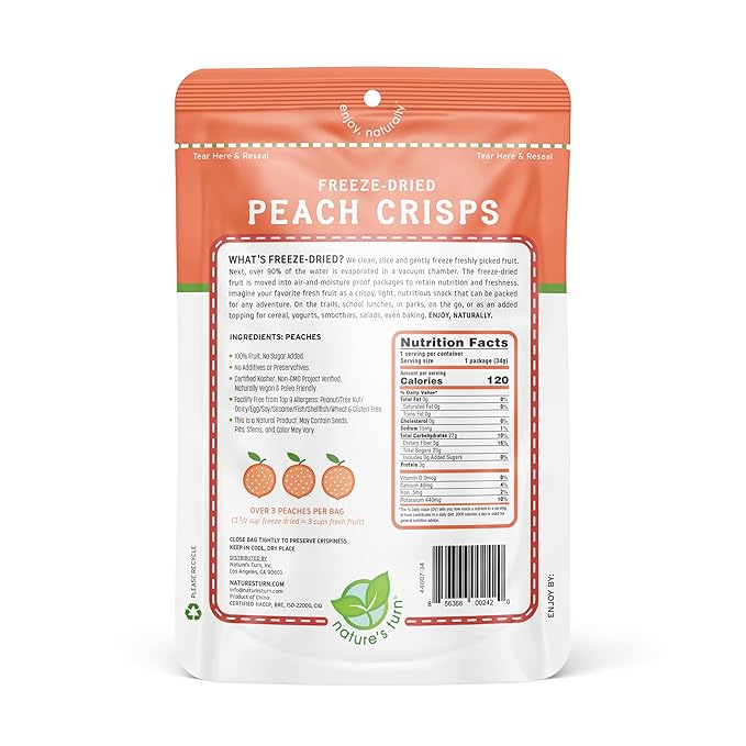 Nature’s Turn Freeze-Dried Fruit Snacks, Peach Crisps, Pack of 2 (1.2 oz Each)