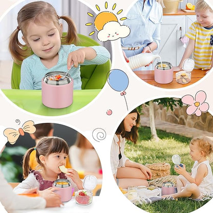 2 - in - 1 Soup Thermo for Hot Food 14oz with Snack Box Container Leak Proof Insulated Lunch Container Kids and Adults Stainless Steel Double Wall Vacuum Wide-mouth Thermal with Spoon and Handle