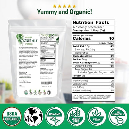 Z Natural Foods Organic Coconut Milk Powder - All-Natural Vegan Dairy-Free Alternative with MCTs - Unsweetened Coconut Creamer for Coffee & Smoothies - Gluten-Free, Non-GMO, 5 lbs
