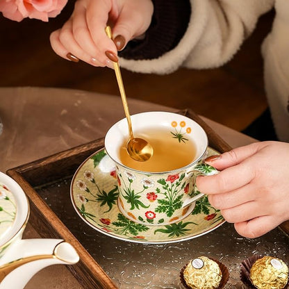 ACMLIFE Tea Set for Adults- Fine China Tea Set for 6, 21-Piece Vintage Coffee Set English Porcelain Tea Pot Sets for Adult Tea Party for Women Gift (Yellow ZF, Extra Large 21)