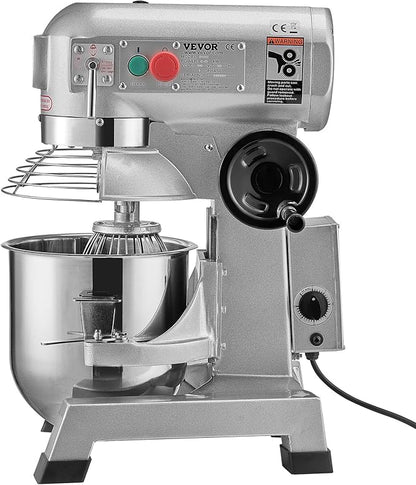 VEVOR Commercial Mixer 30Qt, Commercial Food Mixer Stainless Steel Bowl, 1100W Commercial Stand Mixer with 3 Speeds Adjustable, Dough Hook Whisk Beater Included, Perfect for Bakery Pizzeria, Silver