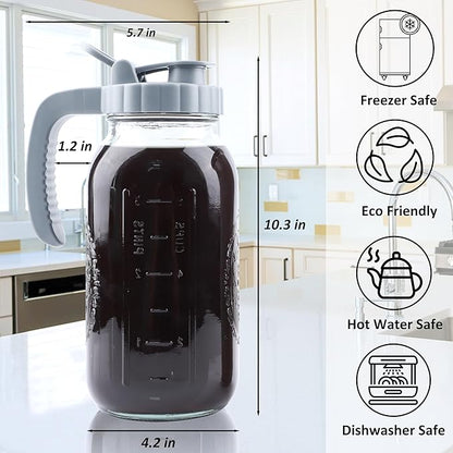 Cold Brew Coffee Maker 64 OZ 2 Pack Mason Jar Cold Brew Pitcher With Infuser 2 Quart Wide Mouth Iced Coffee Maker With Pour Spout Lid And Handle Half Gallon Airtight & Leakproof Pitcher For Fridge