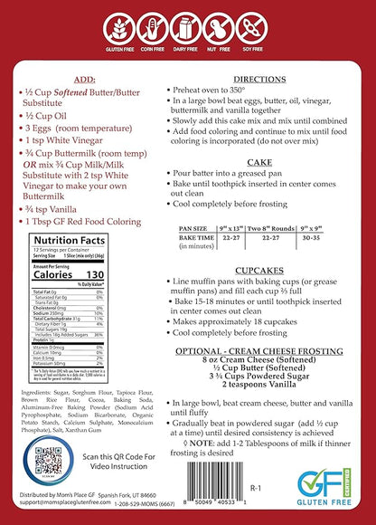 Mom's Place Gluten-Free Red Velvet Cake Mix, Nut-Free, Dairy-Free, Soy-Free, 15.2 oz