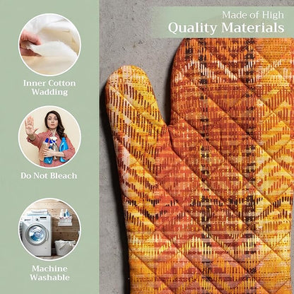Maison d' Hermine Oven Gloves 100% Cotton Oven Mitt 7" x 13" with Loop Heat Resistant, BBQ, Cooking Gloves, Baking, Grilling, Kitchen, Handling Hot Pans (Pack of 1, Thanksgiving Tartan)