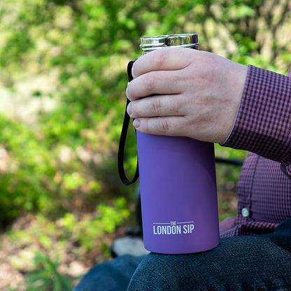 London Sip 25 oz Multi-Purpose Tea Infuser Mug – Fruit Infuser Water Bottle for Hot and Cold – Double Wall Stainless Steel Insulated, Purple