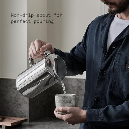 aarke Stainless Steel Kettle - Perfect for Coffee and Tea Maker Enthusiasts, Non-Drip Spout, Double-Wall Construction, Dry Boil Protection, Heat-Safe Handle, LED Cool-Down Indicator, 1.2L (Steel)