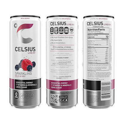 CELSIUS Sparkling Wild Berry, Functional Essential Energy Drink 12 Fl Oz (Pack of 12)