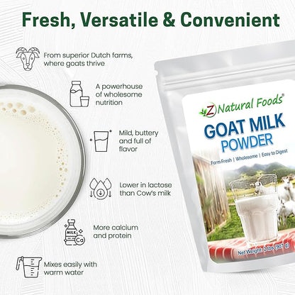 Z Natural Foods Goat Milk Powder - Pure Netherlands Full Cream Milk, Powdered Goat Milk, Highly Nutritious, Easy Digestion - Whole Goats Milk for Adults for Smoothies, Cooking, Baking, 2 lbs