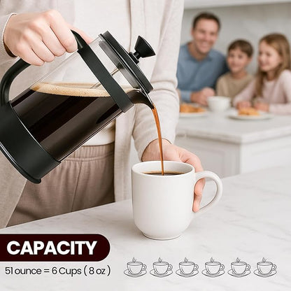 Utopia Kitchen 34 Ounce 1 Liter French Press Coffee Maker, Tea Maker, Travel Coffee Presses, Heat Resistant Thickened Borosilicate Coffee Pot for Camping Travel Gifts, Black Pack of 1