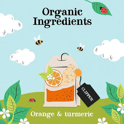 Clipper Tea, Orange & Turmeric, Organic Tea with Licorice Root, Orange Peel and Hibiscus, Plant Based Herbal Tea, Caffeine Free British Tea, 1 Pack, 20 Unbleached Tea Bags