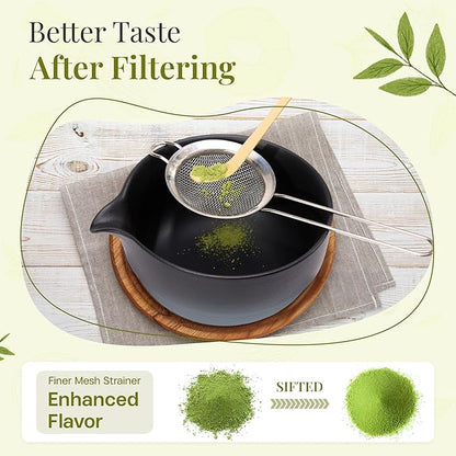 Matcha Whisk Set,includes Matcha Bowl,Matcha Whisk and Holder by Bamboo, Spout, Matcha Sifter Strainer Spoon Scoop Chasen Holder Towel- Perfect Japanese Matcha Set(8 Pcs White)