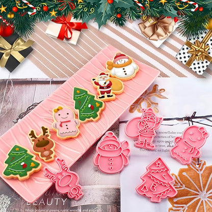 Leesgel Christmas Cookie Cutters, 3D Christmas Holiday Cookie Cutters Shapes with Santa/Xmas Tree/House/Deer, Christmas Party Decorations Ornaments