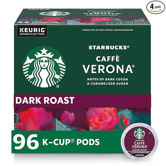Starbucks K-Cup Coffee Pods, Dark Roast Coffee, Caffè Verona for Keurig Brewers, 100% Arabica, 4 boxes (96 pods total)