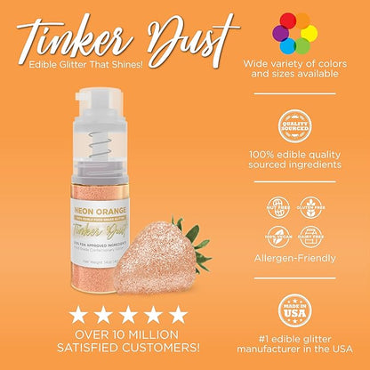 Bakell - Neon Orange Tinker Dust (4g, 1x Mini Spray Pump) Edible Glitter for Food, Desserts, and Beverages!
