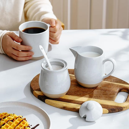 famiware Milkyway Ceramic Sugar and Creamer Set, 10oz Sugar Bowl & 13oz Creamer Set – Stoneware Milk Pitcher & Sugar Dispenser for Coffee Bar, Kitchen, or Countertop, Coffee Serving Set, Light Gray