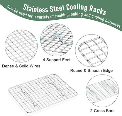 Homikit Cookie Sheet with Rack, 10 x 8 Inch Stainless Steel Small Baking Sheet with Wire Rack Set for Baking Roasting Cooling, Small Toaster Oven Pan Bacon Tray, Non-Toxic & Dishwasher Safe