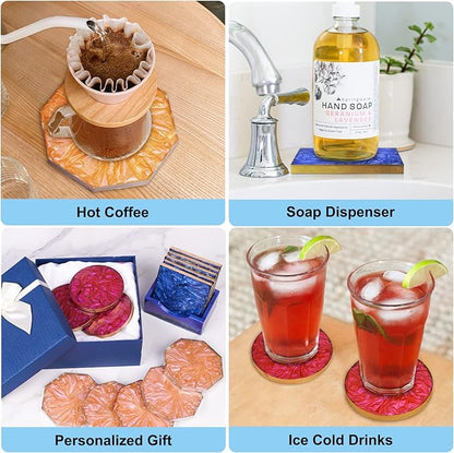LET'S RESIN 18 Pcs Coaster Resin Molds Silicone, Coaster Molds with Round Square Octagon Shape Holder Molds for Epoxy Resin, DIY Art Craft Cup Mats