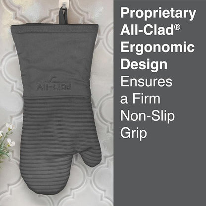 All Clad Silicone Oven Mitt: Heat Resistant up to 500 Degrees - 100% Cotton & Silicone, 14"x7" Oven Mitt for Kitchen and Barbeque, 1-Pack, Pewter